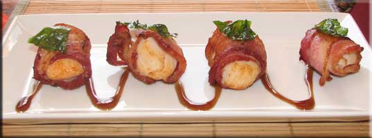 Scallops wrapped in bacon