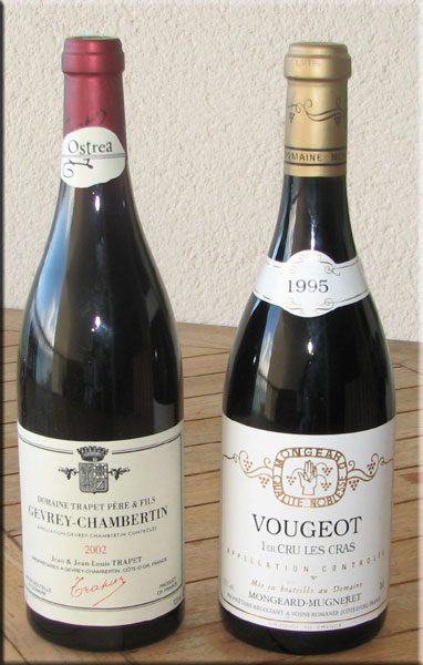 2002 Gevrey-Chambertin Ostra from Trapet and 1995 Vougeot Premier Cru Les Cras